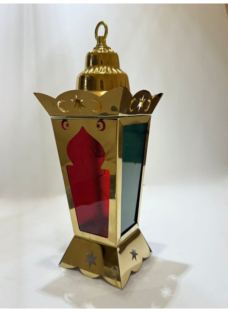 Decorative Metal Ramadan Lantern, LED Colour Changing Light, Gold Finish, Moon and Stars Design - Image 3