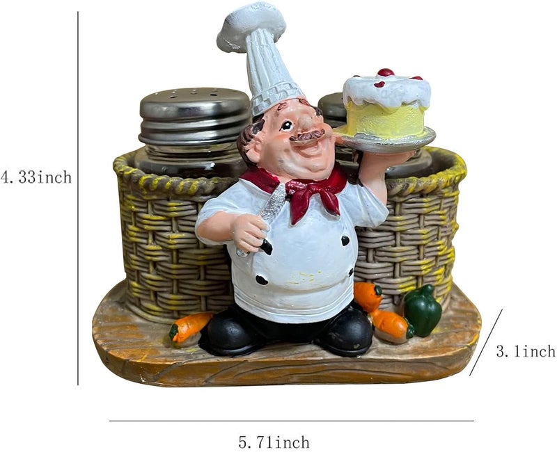 SMANTA Premium Salt And Pepper Seasoning Shakers Sets - Holding Cake French Chef Sculpture Decoration for Cafe, Steak House, Burger Restaurant,Bakery,Family Dining Table,Kitchen Gadget - Image 4