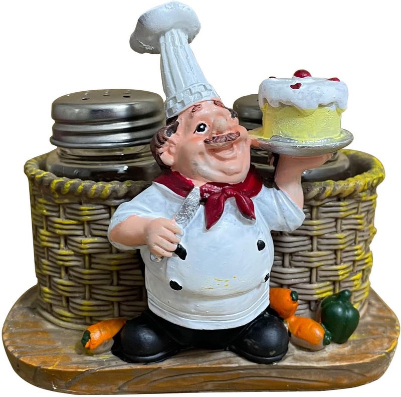 SMANTA Premium Salt And Pepper Seasoning Shakers Sets - Holding Cake French Chef Sculpture Decoration for Cafe, Steak House, Burger Restaurant,Bakery,Family Dining Table,Kitchen Gadget - Image 1
