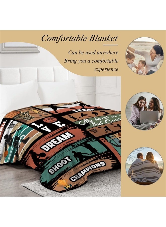 Paready Basketball Blanket Basketball Gifts for Kids Boys Men Soft Cozy Flannel Basketball Throw Retro Basketball Fleece Plush for All Season Sport Lover Blanket for Bed Sofa Camping Couch (50"x60")  - Image 4