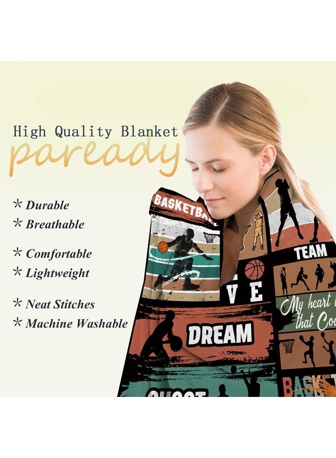 Paready Basketball Blanket Basketball Gifts for Kids Boys Men Soft Cozy Flannel Basketball Throw Retro Basketball Fleece Plush for All Season Sport Lover Blanket for Bed Sofa Camping Couch (50"x60")  - Image 3