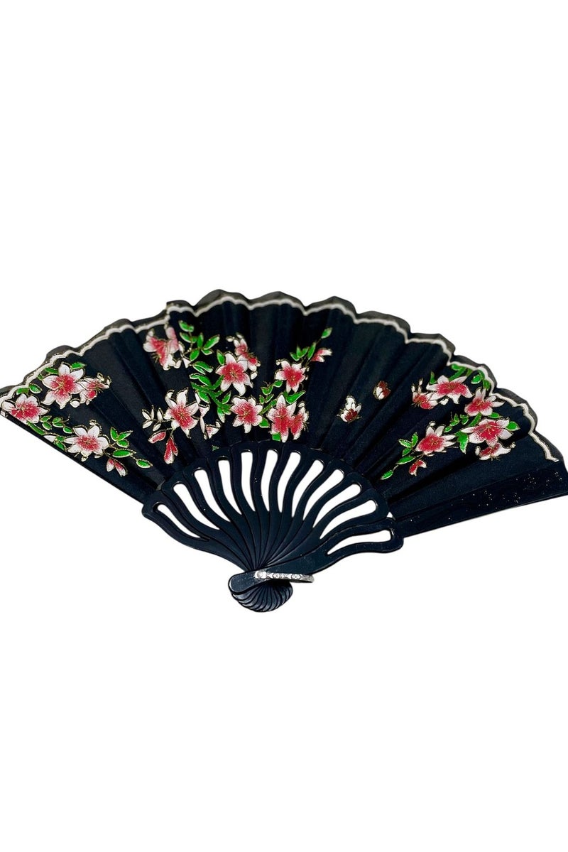 Folding Fan, Style Handheld Fan with Fabric Plastic Frame for Wedding Party Dancing - Image 2