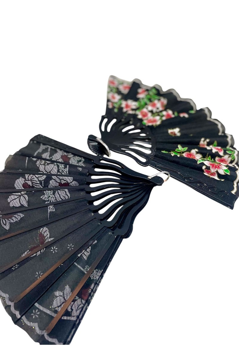 Folding Fan, Style Handheld Fan with Fabric Plastic Frame for Wedding Party Dancing - Image 3