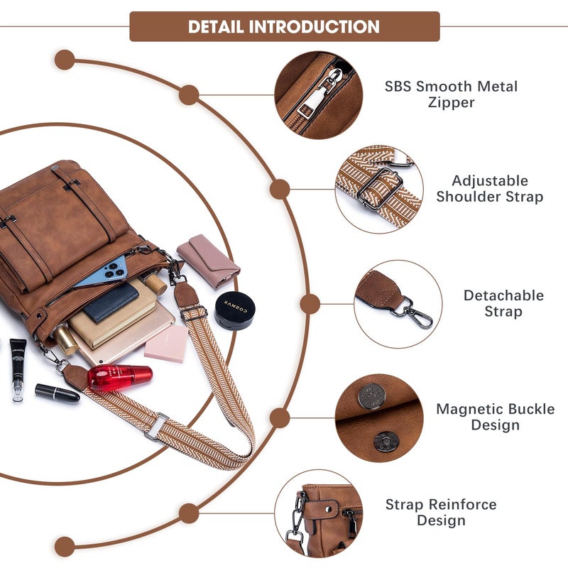 Roulens Crossbody Bags for Women,Multi Pocket Crossbody Purses Soft Leather Shoulder Handbags Travel Purse Adjustable Strap - Image 4