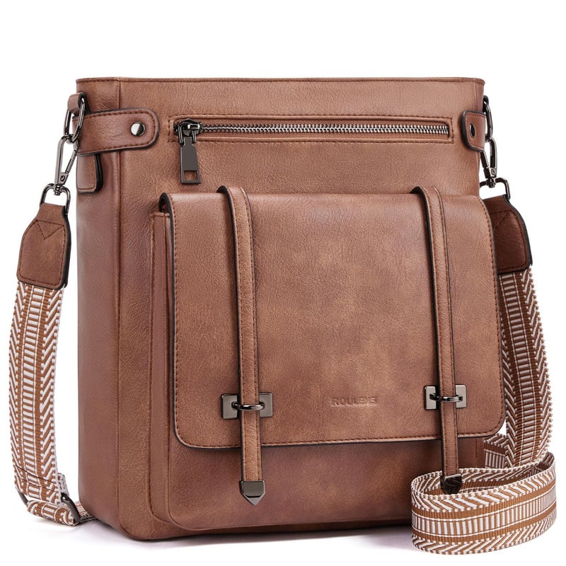 Roulens Crossbody Bags for Women,Multi Pocket Crossbody Purses Soft Leather Shoulder Handbags Travel Purse Adjustable Strap - Image 1