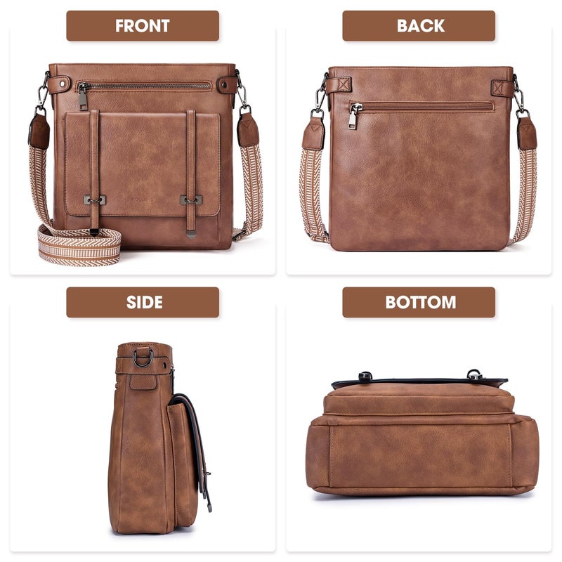 Roulens Crossbody Bags for Women,Multi Pocket Crossbody Purses Soft Leather Shoulder Handbags Travel Purse Adjustable Strap - Image 5