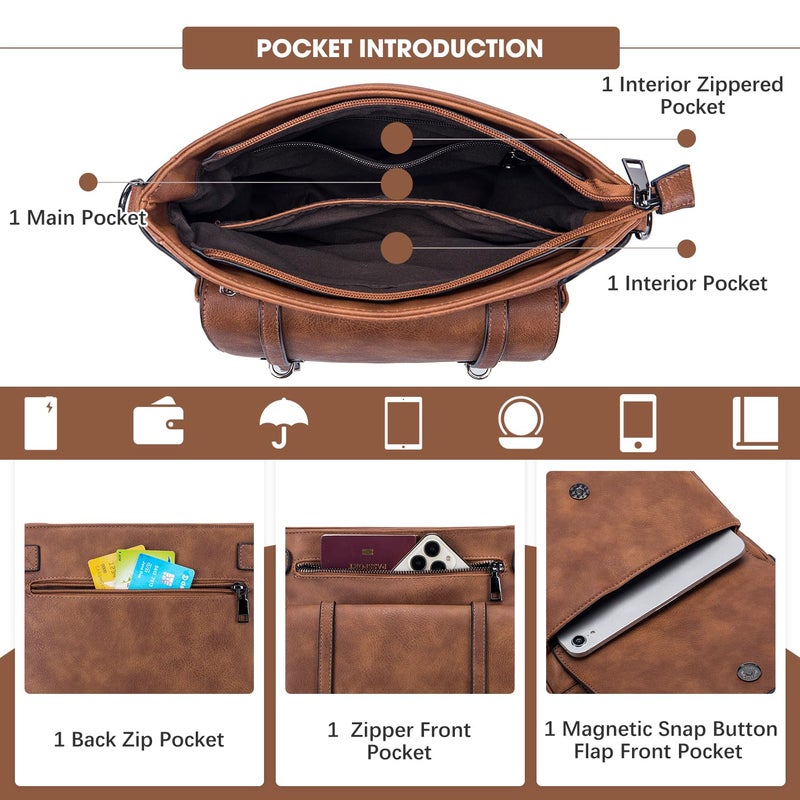 Roulens Crossbody Bags for Women,Multi Pocket Crossbody Purses Soft Leather Shoulder Handbags Travel Purse Adjustable Strap - Image 3