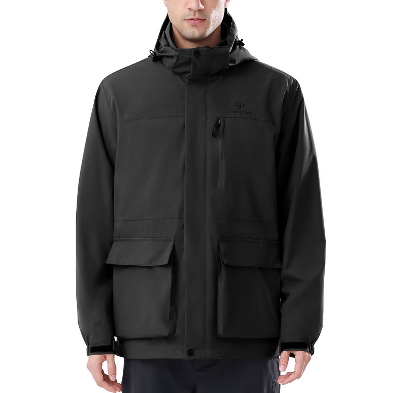 CAMEL CROWN Men's Ski Jacket 3 in 1 Waterproof Winter Jacket Snow Jacket Windproof Hooded with Inner Warm Fleece Coat Black-new XXXL - Image 2