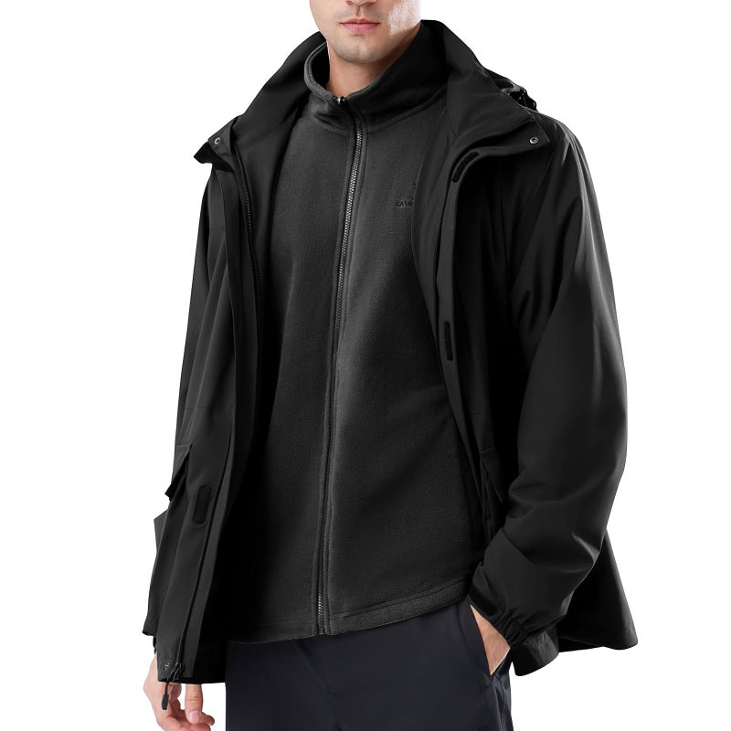 CAMEL CROWN Men's Ski Jacket 3 in 1 Waterproof Winter Jacket Snow Jacket Windproof Hooded with Inner Warm Fleece Coat Black-new XXXL - Image 5