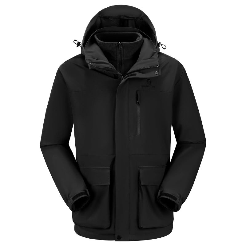 CAMEL CROWN Men's Ski Jacket 3 in 1 Waterproof Winter Jacket Snow Jacket Windproof Hooded with Inner Warm Fleece Coat Black-new XXXL - Image 1
