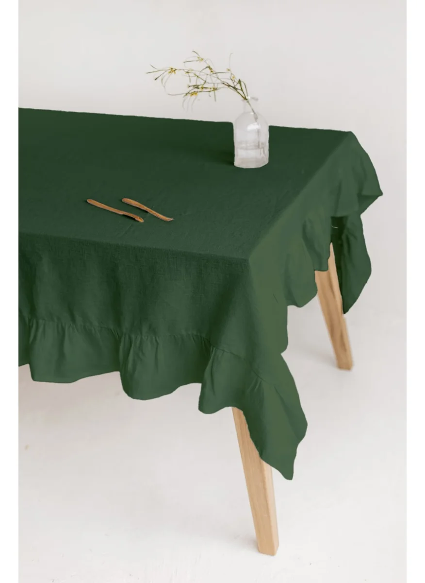 Wellstil Ruffle | Linen Ruffle Khaki Tablecloth 140 x 180 cm