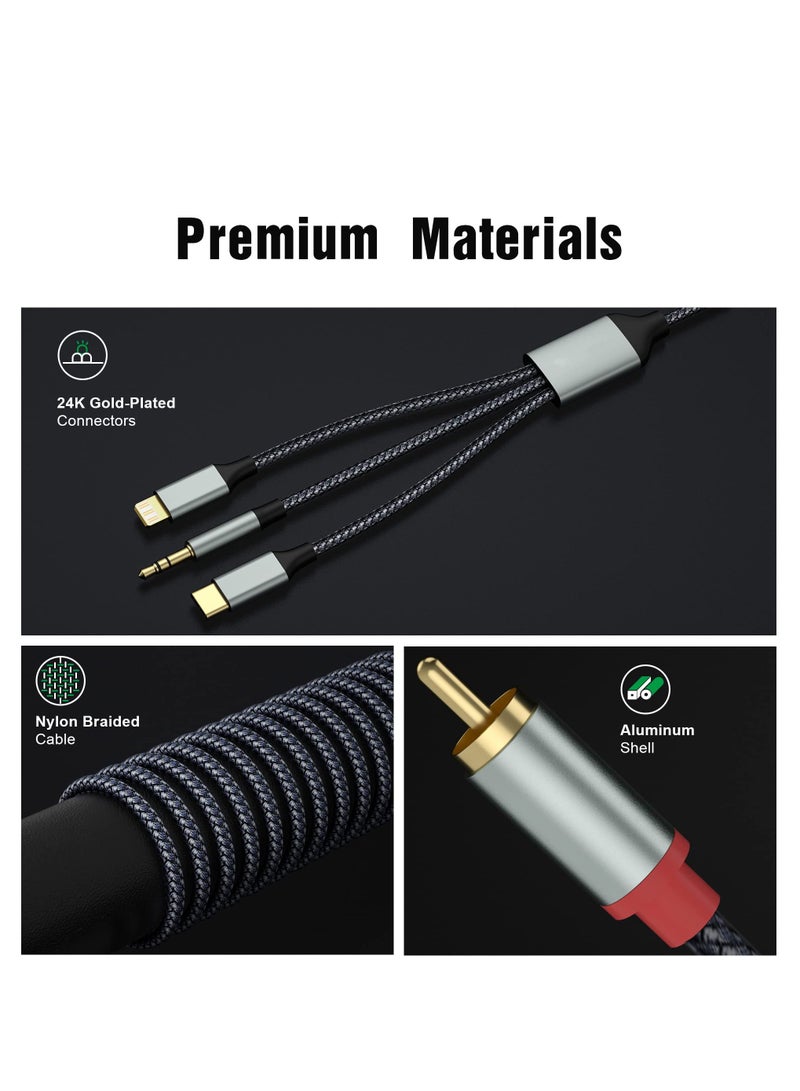 Lightning to RCA Cable Audio Aux Adapter,RCA to 3.5mm Cable，USB C to 2 RCA Audio Cable， (3 in 1 Audio Cable) for Power Amplifier, Car, Home Theater, Speaker and More(Lightning Compatible)  - Image 3
