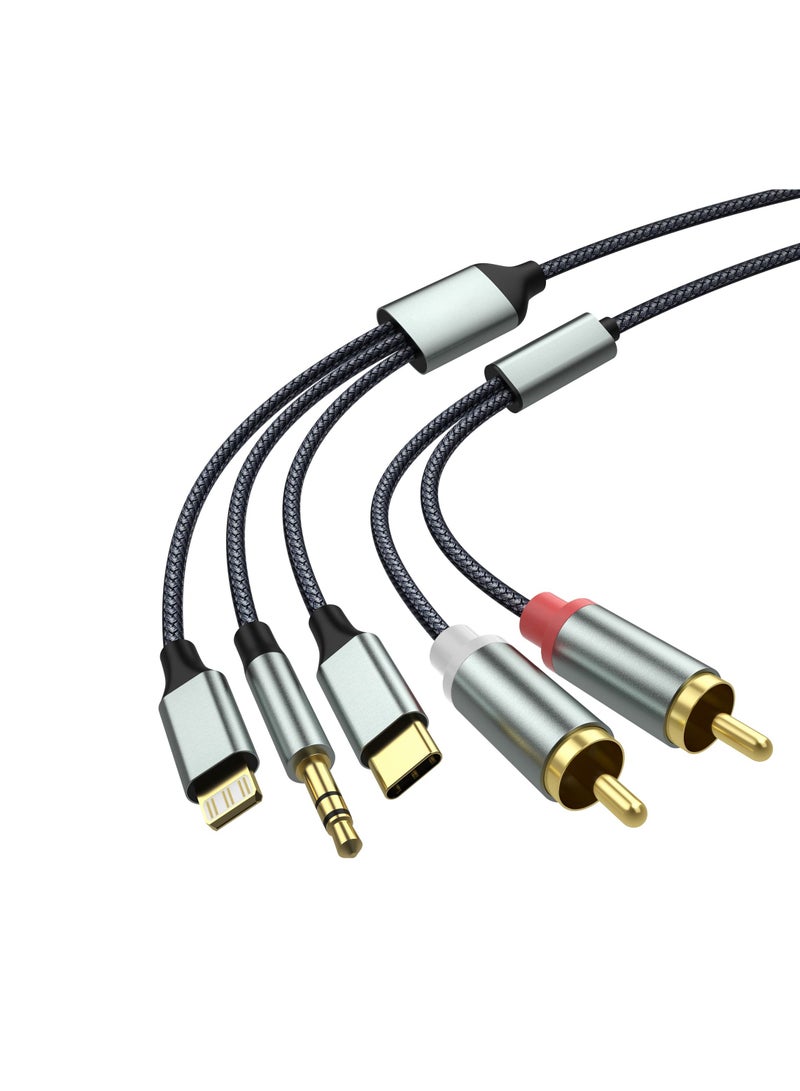 Lightning to RCA Cable Audio Aux Adapter,RCA to 3.5mm Cable，USB C to 2 RCA Audio Cable， (3 in 1 Audio Cable) for Power Amplifier, Car, Home Theater, Speaker and More(Lightning Compatible)  - Image 1