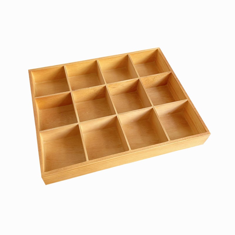 LONG TAO Vintage 12 Compartments Wooden Organizer Box 13.4x10.6x2 Inch Solid Wood Storage Tray Desktop Display for Jewelry Makeup Office Supplies Antique Home Decor Craft Organization (Vintage Color) - Image 3