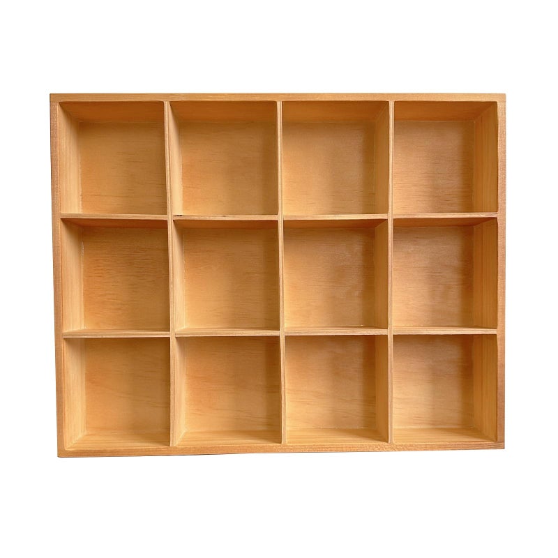 LONG TAO Vintage 12 Compartments Wooden Organizer Box 13.4x10.6x2 Inch Solid Wood Storage Tray Desktop Display for Jewelry Makeup Office Supplies Antique Home Decor Craft Organization (Vintage Color) - Image 1