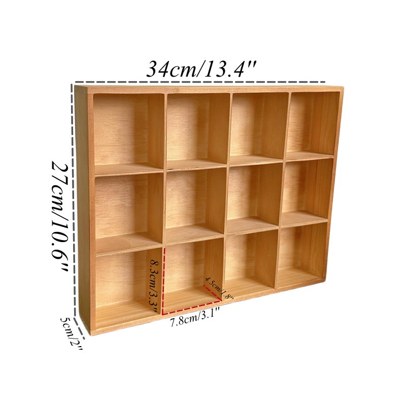 LONG TAO Vintage 12 Compartments Wooden Organizer Box 13.4x10.6x2 Inch Solid Wood Storage Tray Desktop Display for Jewelry Makeup Office Supplies Antique Home Decor Craft Organization (Vintage Color) - Image 2