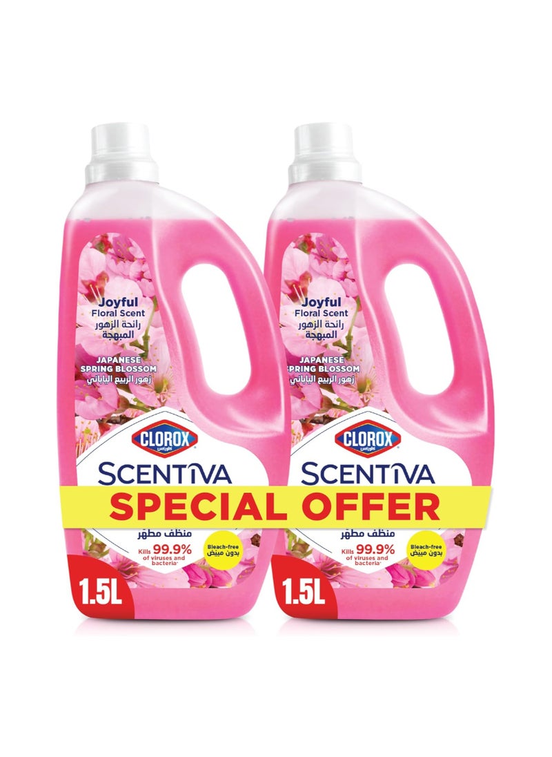 Clorox Scentiva Multipurpose Disinfectant Floor Cleaner Japanese Spring Blossom 2 x 1.5L  - Image 1