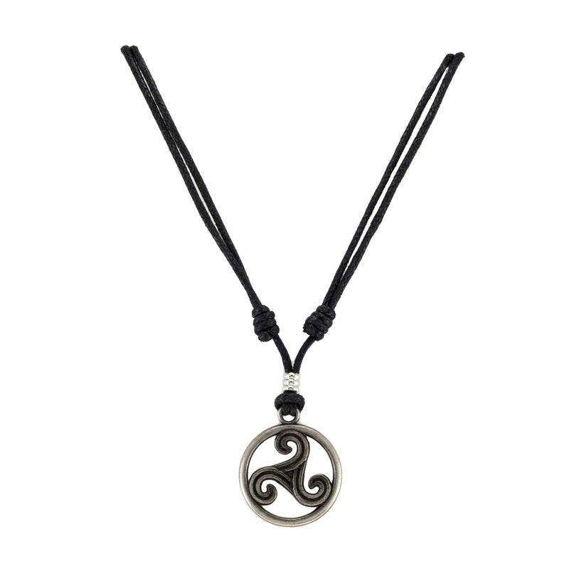 BlueRica Triskelion Celtic Symbol (Trinity, Eternity) on Adjustable Black Cord Necklace - Image 1