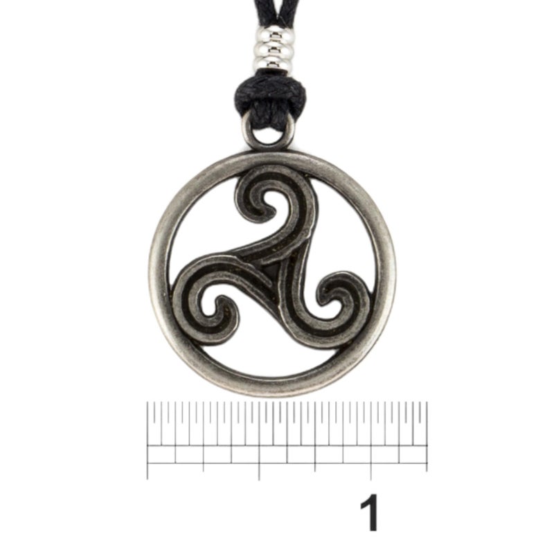 BlueRica Triskelion Celtic Symbol (Trinity, Eternity) on Adjustable Black Cord Necklace - Image 3
