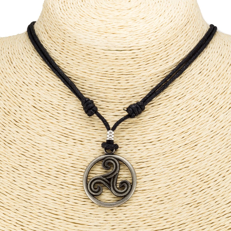 BlueRica Triskelion Celtic Symbol (Trinity, Eternity) on Adjustable Black Cord Necklace - Image 2