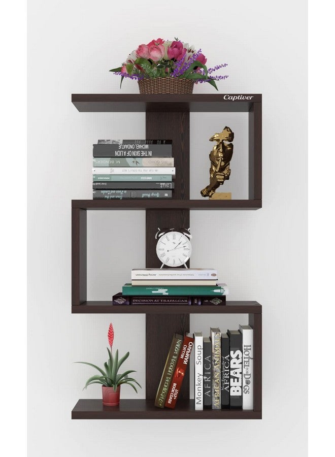 Captiver Engineered Wood Wall Mounted Books Shelf Racks Stand Self Tier 4 Wenge - Image 1