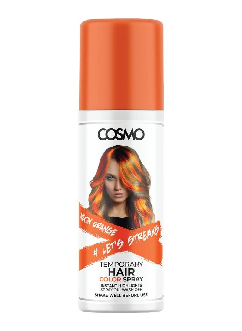 COSMO - Cosmo Temporary Neon Orange Hair Color Spray For Unisex 100ml | Suitable for All Hair Types | Colour Spray | Easy to Wash | Beauty | Funky Party Looks - Image 1