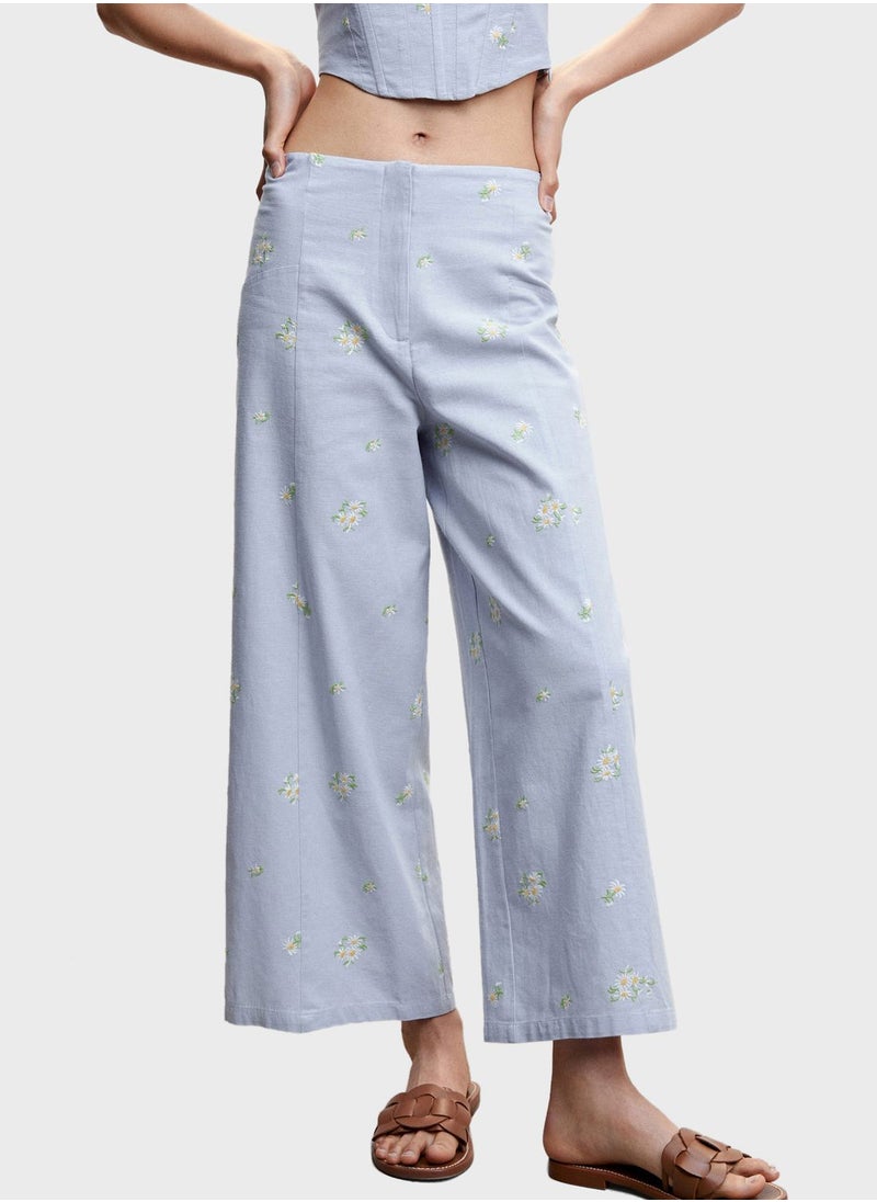 MANGO - Embroidered Wide Leg Pants - Image 1