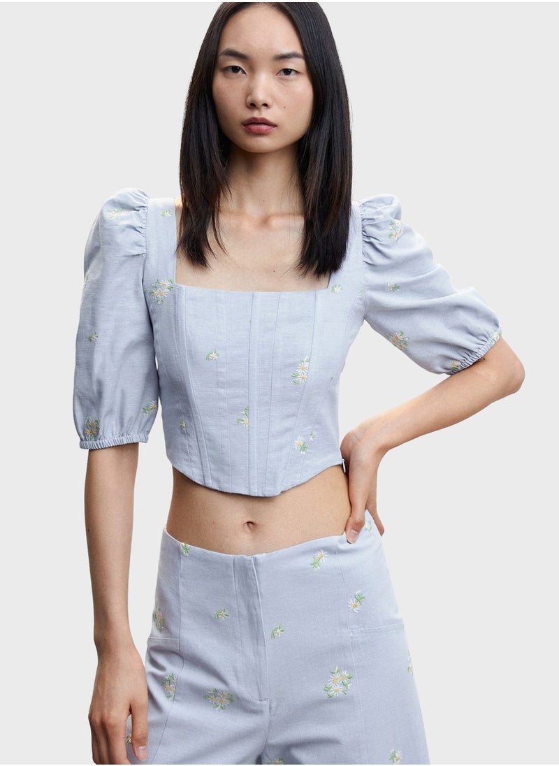 MANGO - Embroidered Wide Leg Pants - Image 1
