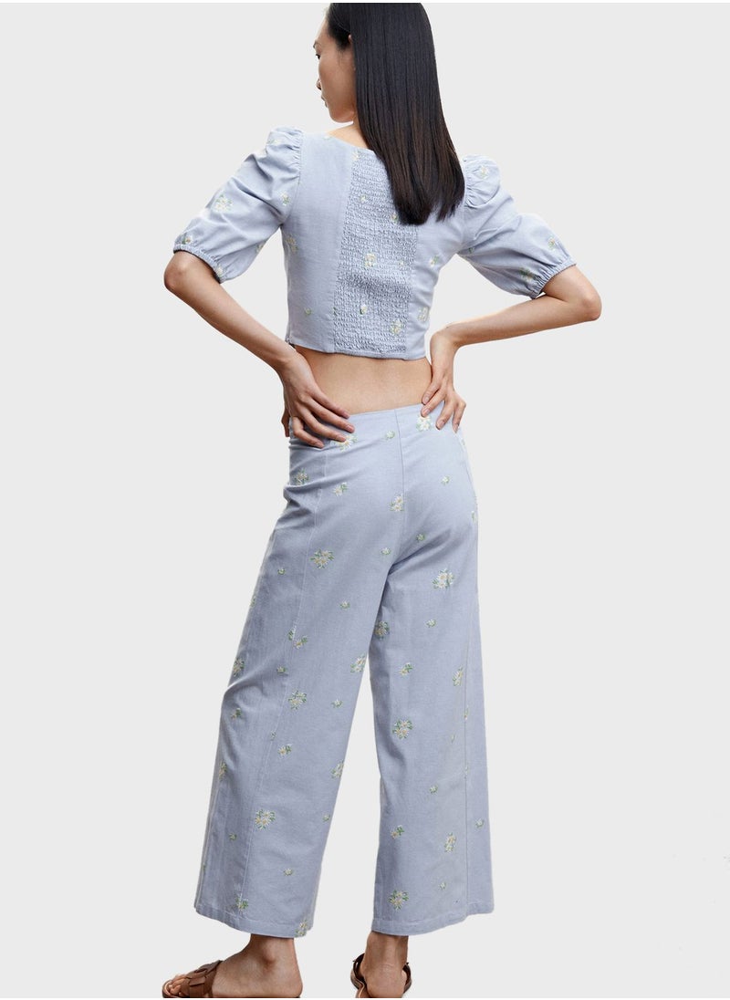 MANGO - Embroidered Wide Leg Pants - Image 1