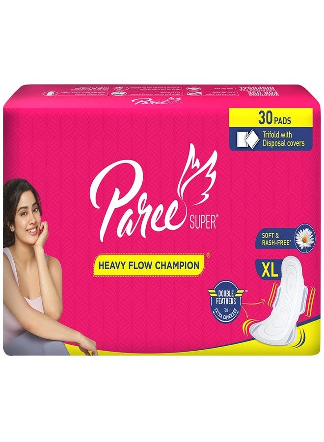 Paree Super Soft Sanitary Pads for Women| XL-30 Pads|With Double Feathers Sanitary Pads|Quick Absorbtion|Heavy Flow Champion|With Disposable Covers| Gentle Fragrance| Leakage-Proof| Skin Friendly - Image 1