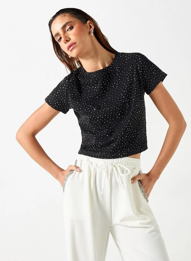 2Xtremz 2Xtremz Embellished T-shirt with Short Sleeves