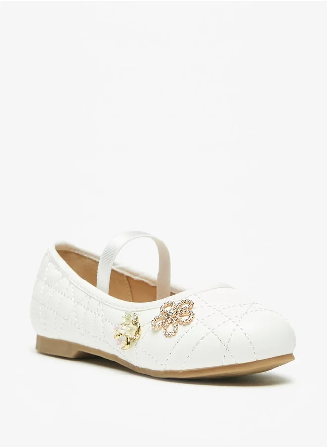 JUNIORS Girls Textured Round Toe Ballerinas With Embellished Accent