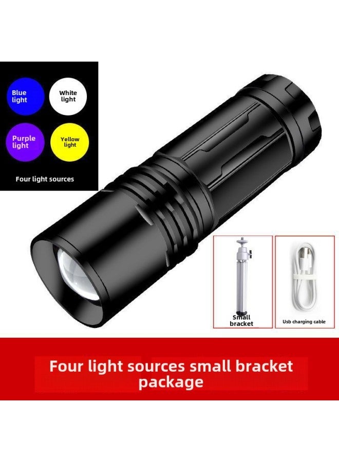 Four-light Source Zoom Fishing Lamp Purple Light Fishing Lamp Charged Display Strong Light Flashlight Charging High-power Night Fishing Lamp 99-Color:No. 1 Black Hawk Four Light-Small Three - Image 1