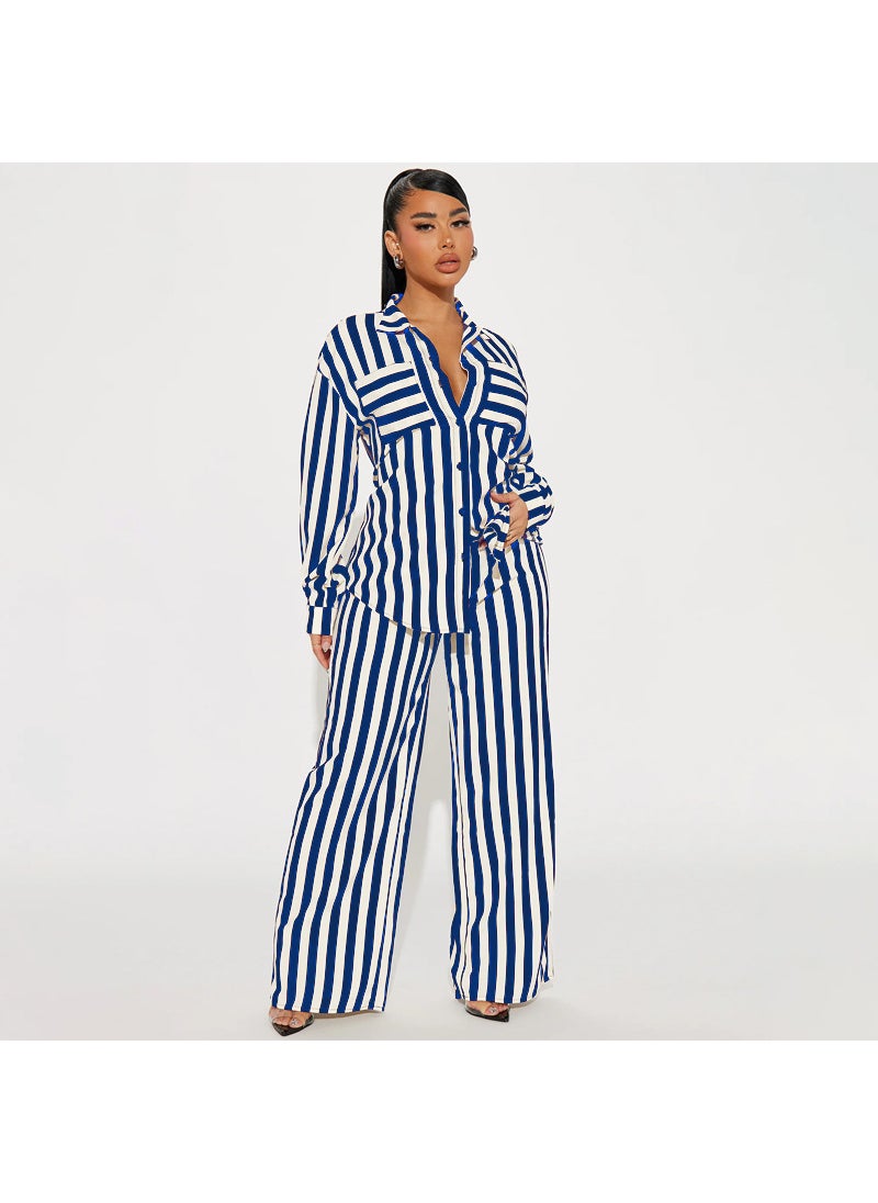 Generic Plus Size Striped Button-Down Shirt and Pants Set Yellow  - Image 5
