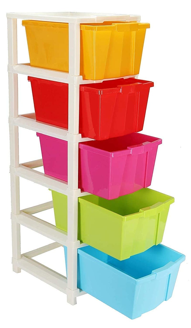 OANGO Plastic Standard Rectangular Multi Purpose Foldable Modular Drawer System Large Chest of Drawer Organizer for Home Office Multi Color 5 Layer - Image 1