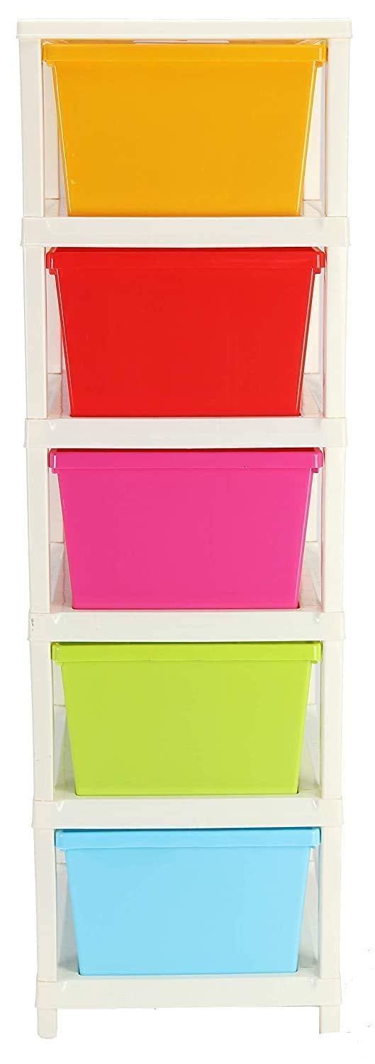 OANGO Plastic Standard Rectangular Multi Purpose Foldable Modular Drawer System Large Chest of Drawer Organizer for Home Office Multi Color 5 Layer - Image 4