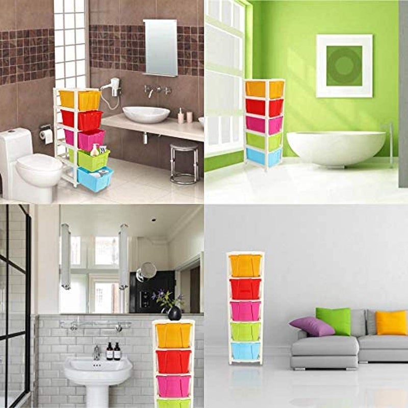 OANGO Plastic Standard Rectangular Multi Purpose Foldable Modular Drawer System Large Chest of Drawer Organizer for Home Office Multi Color 5 Layer - Image 5