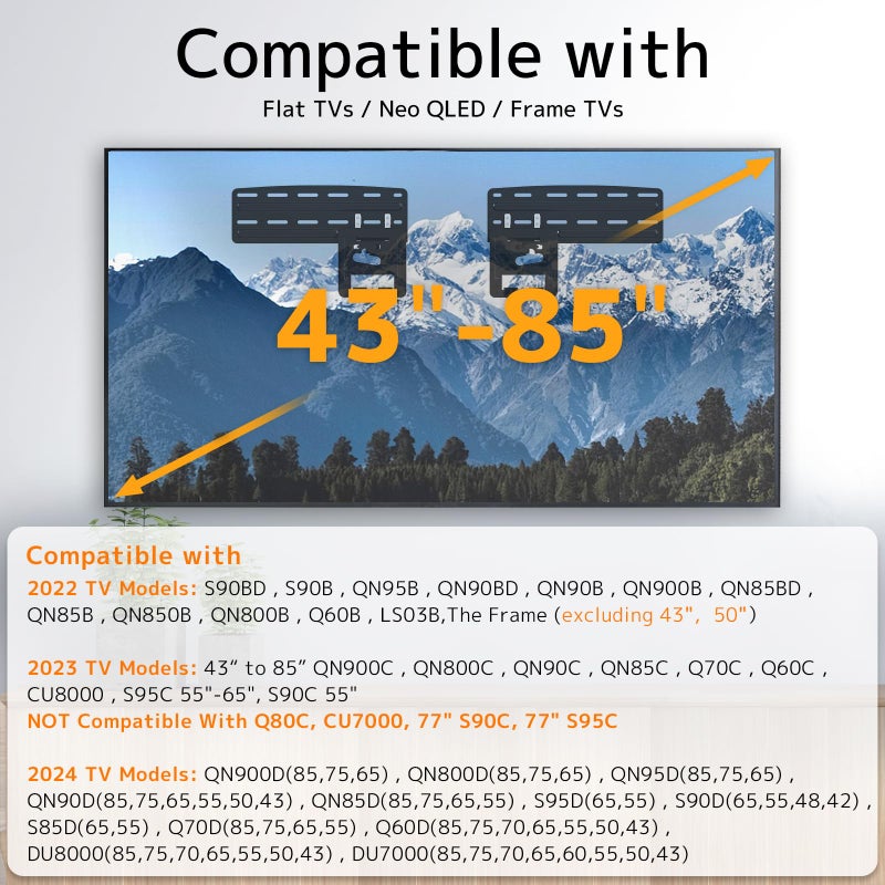 PUTORSEN Ultra Slim TV Mount Slim Fit Wall Mount for 43 to 85 inch 2021 Samsung Neo QLED, Q SeriesTVs, Crystal UHD TVs, The Frame TV (excluding Q80A, AU7000), Hold up to 132 lbs, Max VESA 1200x800 - Image 3