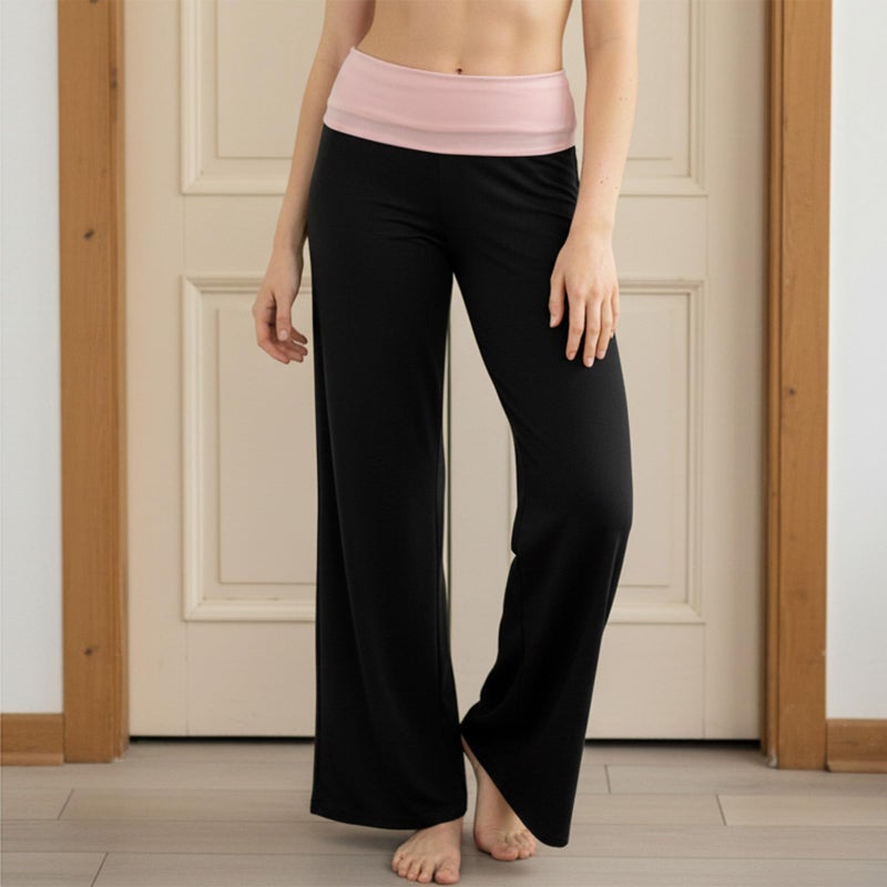 Yoawdats Fold Over Yoga Pants for Women Wide Leg Sweatpants Low Rise Flare Lounge Pant Bell Bottoms Y2K Foldover Pants (Black a, S) - Image 5