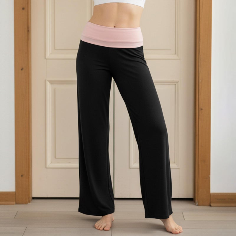 Yoawdats Fold Over Yoga Pants for Women Wide Leg Sweatpants Low Rise Flare Lounge Pant Bell Bottoms Y2K Foldover Pants (Black a, S) - Image 3