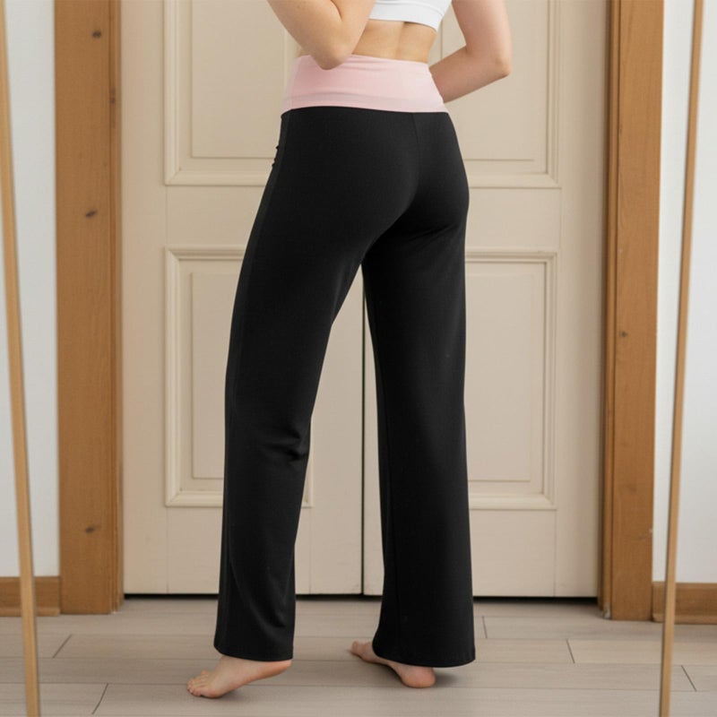 Yoawdats Fold Over Yoga Pants for Women Wide Leg Sweatpants Low Rise Flare Lounge Pant Bell Bottoms Y2K Foldover Pants (Black a, S) - Image 2