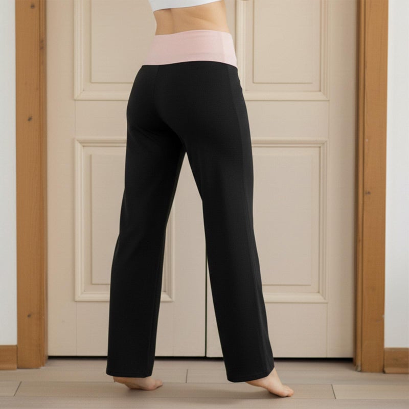 Yoawdats Fold Over Yoga Pants for Women Wide Leg Sweatpants Low Rise Flare Lounge Pant Bell Bottoms Y2K Foldover Pants (Black a, S) - Image 4