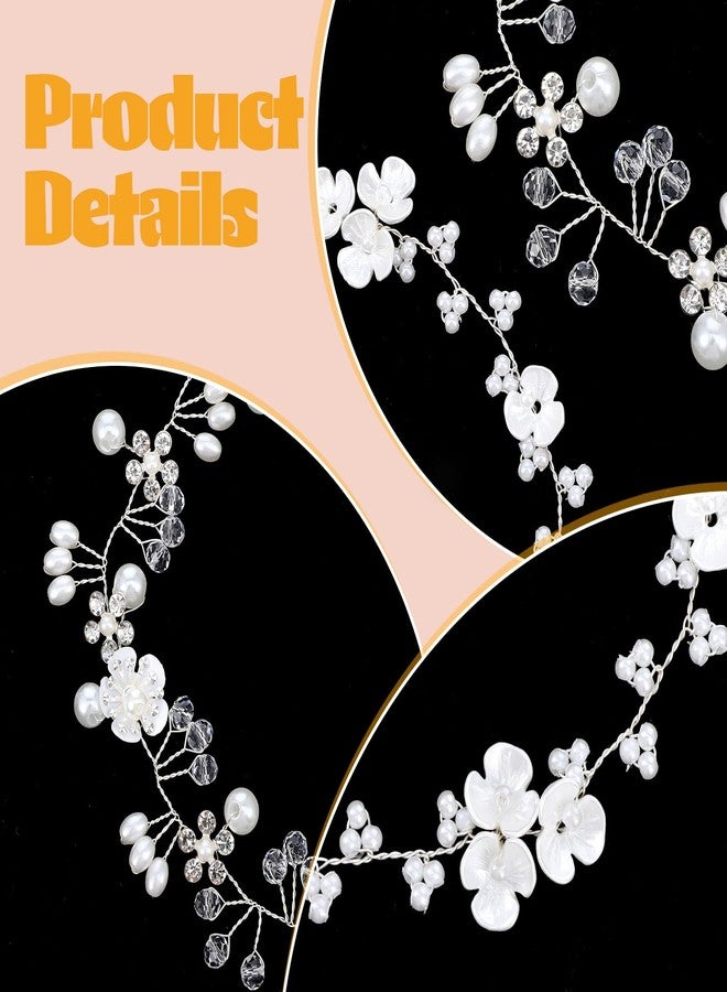 WJIAAA Flower Crystal Headpiece, 2PCS Flower Girl Headband for Wedding, Princess White Flowers Pearl Hair Dress for Bride, Rhinestone Pearl Headband for Birthday First Communion Wedding - Image 5