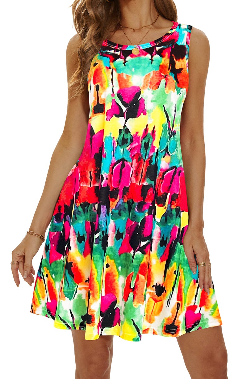 MOSKILL Summer Dresses for Women 2025 Casual Sundresses Beach Cover Ups Sleeveless Tshirt Swing Dress with Pockets Small Color - Image 4