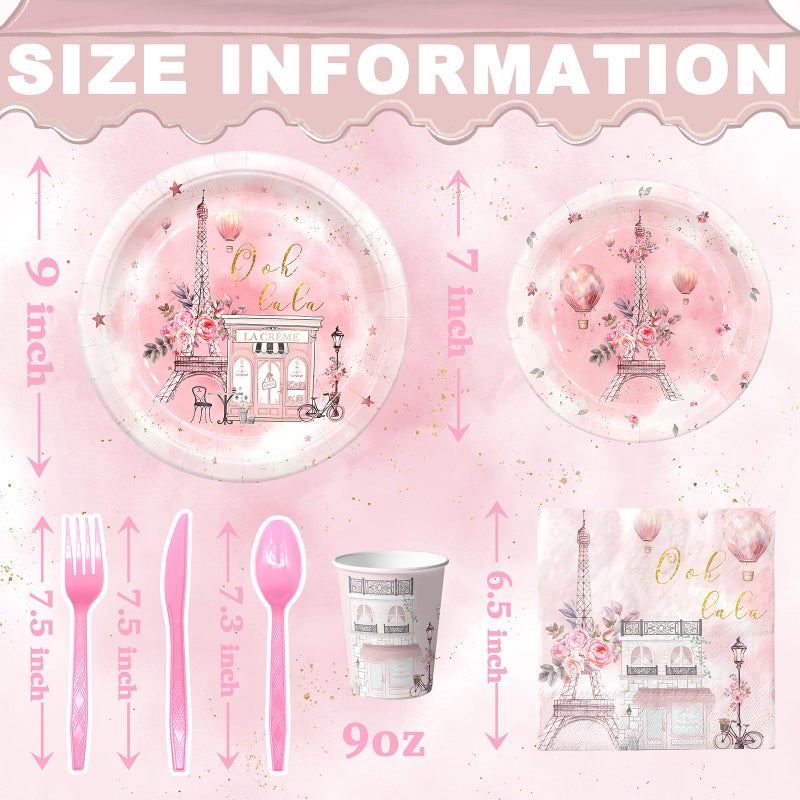 Outego Paris Party Decorations Set - Chic Parisian Party Plates, Cups, Napkins, and Cutlery for a Magical Celebration - Elegant and Disposable Paris Party Supplies for Birthdays and Events - Image 3
