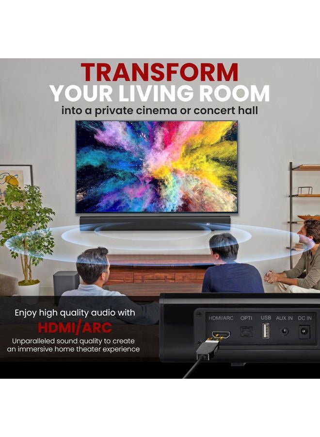 Pyle Wave Base Wireless BT Soundbar - Compact Tabletop Home Theater Sound System with AUX, Extended Bass, Full-Range Stereo, TV Stand Mount, LED Indicators, Easy Setup, 23' x 2' x 2” in - Image 5