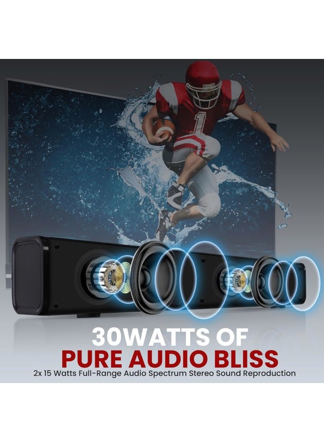 Pyle Wave Base Wireless BT Soundbar - Compact Tabletop Home Theater Sound System with AUX, Extended Bass, Full-Range Stereo, TV Stand Mount, LED Indicators, Easy Setup, 23' x 2' x 2” in - Image 3