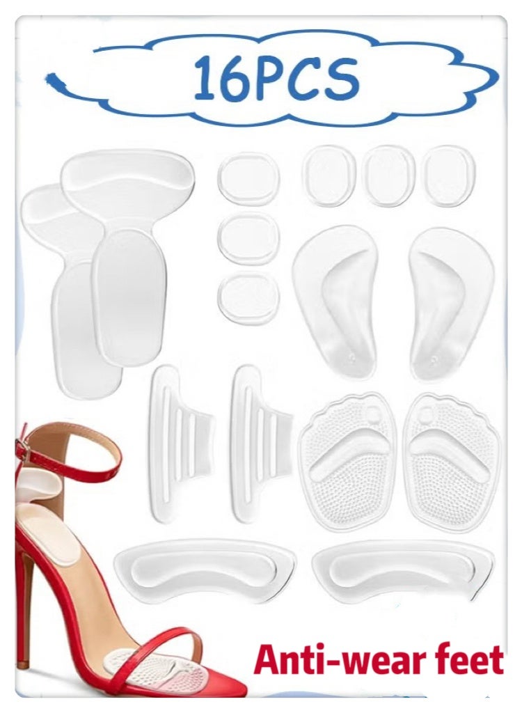 LUBUFAN 16 Pcs Anti-Slip High Heel Cushion Pads Adjustable Heel Pads Adjustable Toe Filler Inserts Front Insoles Heel Grips Liner Insert for Big Shoe Men Women - Image 1