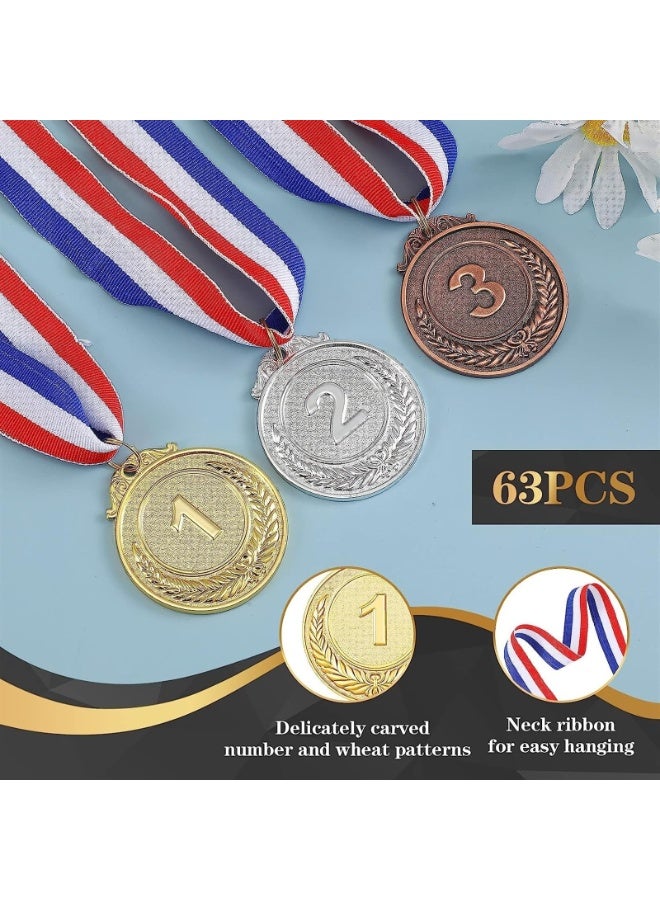 63 PCS Gold Silver Bronze Award Medals, Metal Winner Award Medals with Neck Ribbon, 1st 2nd 3rd Prize Medals for Kids, Adults, Competitions, Sports, Spelling Bees, Olympic Style - Image 3
