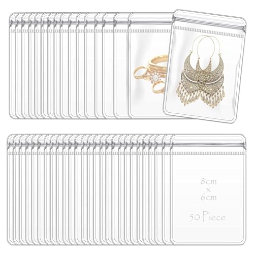 Nibbler 50 Pcs small Jewellery Organiser Storage Pouches Clear Zip Lock Cover for Rings, Earrings, Transparent, Polyvinyl Chloride PVC (Small) - Image 1